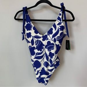 Kate Spade Blue & Soft White Flower One Piece Bathing Suit Size S